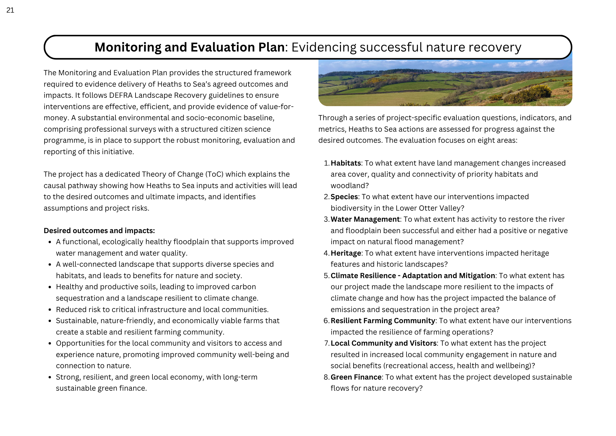 Monitoring and Evaluation Plan: Evidencing successful nature recovery